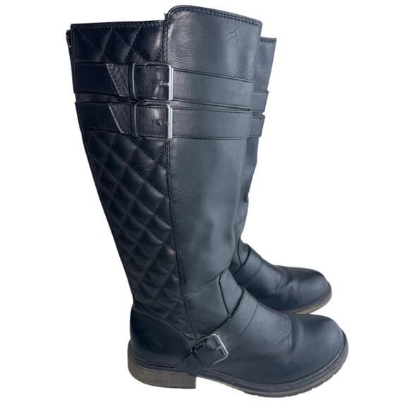 Steve Madden Black Tall Boots with Quilted Accent and Buckle Details Size 5 - Picture 4 of 11